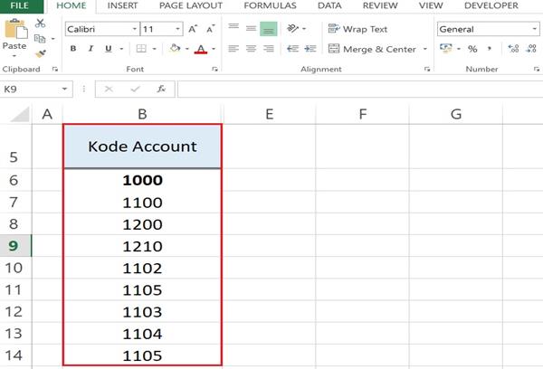 Kode Account Excel
